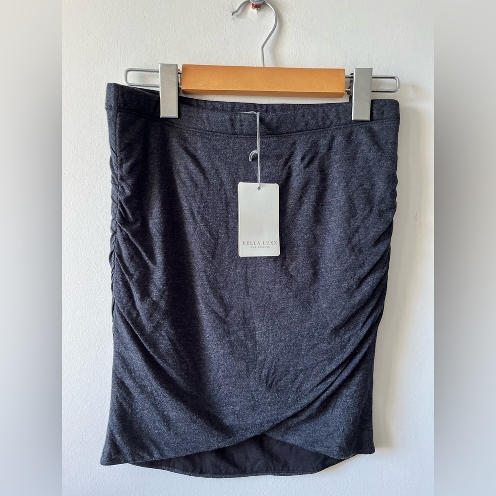 NWT Bella Luxx SHIRRED Cross Black Heather Skirt